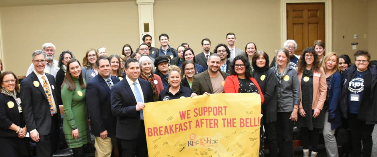 Rise and Shine MA coalition Breakfast After the Bell Lobby Day at the State House on March 6, 2019. (Courtesy Catherine Drennan)