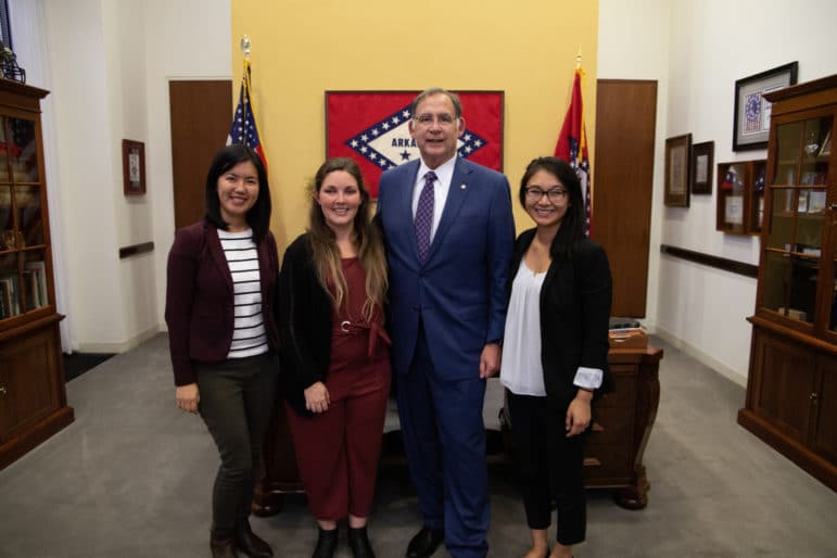 Sen. Boozman, Destiny Schlinker (FoodCorps' AR Program Manager, AR alum ‘14-15), Rochelle Li (FoodCorps' Content Manager, MA alum ‘16), and Mamiko Vuillemin (FoodCorps' Advocacy Manager) 